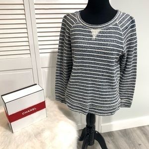 Blue and white crew neck sweater